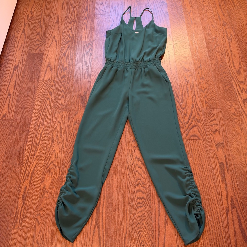 Amanda Uprichard Forest Green Ruched Ankle Racerback Jumpsuit Size Small